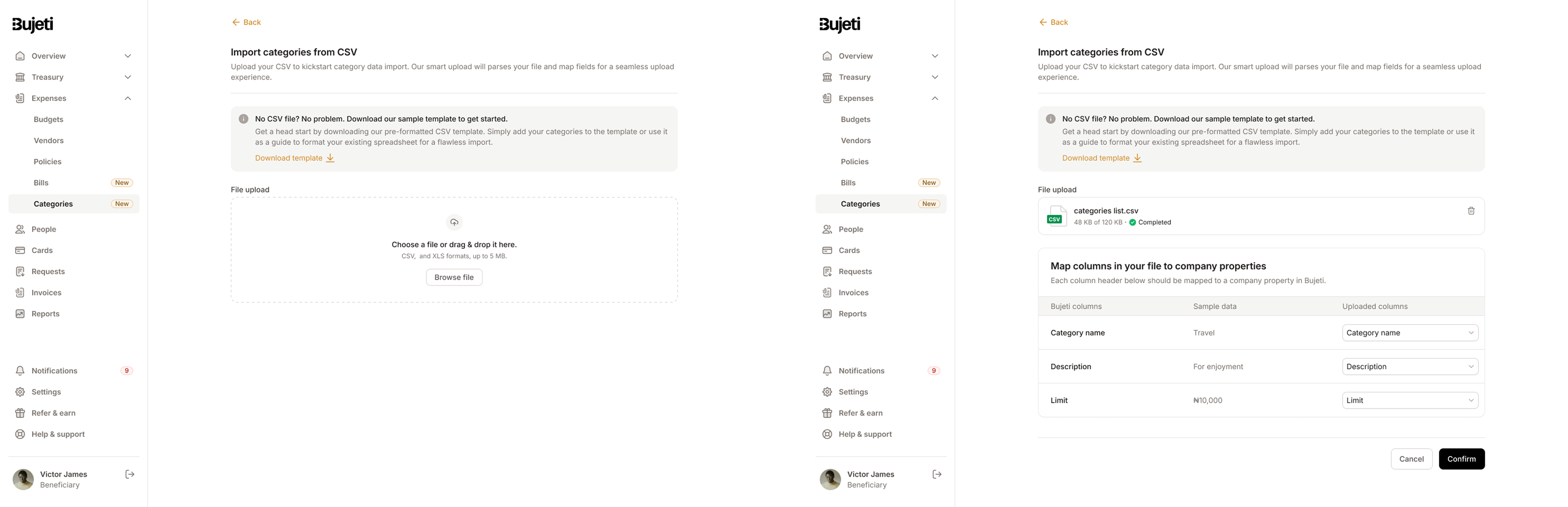 Upload CSV - import and map fields